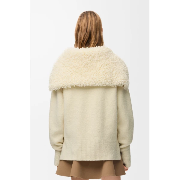 Zip-up Sweater in Wool Blend, Ecru - Image 4