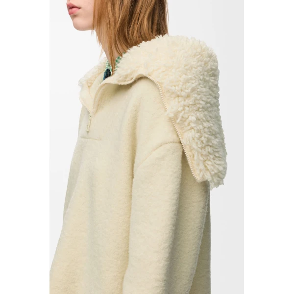 Zip-up Sweater in Wool Blend, Ecru - Image 5