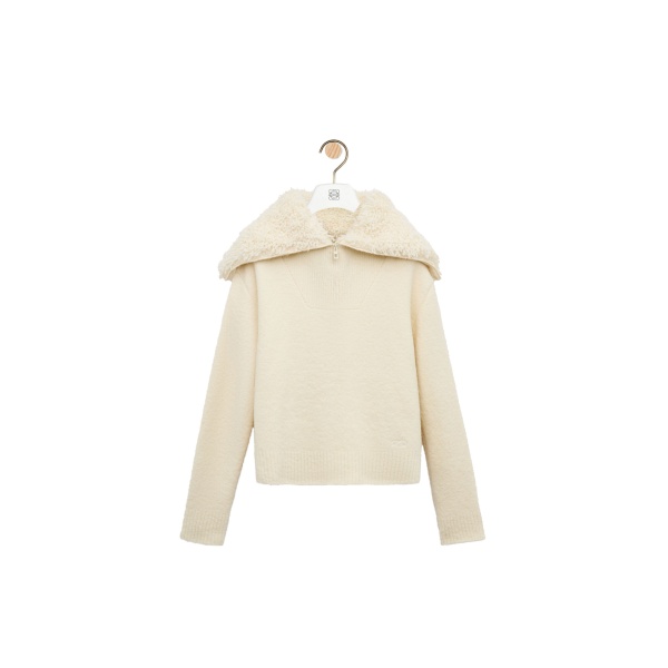 Loewe Zip-up Sweater in Wool Blend, Ecru | Knitwear | Coveti