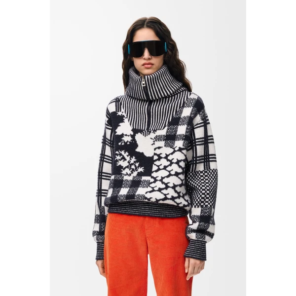 Zip-up Sweater in Wool, Navy and White - Image 4