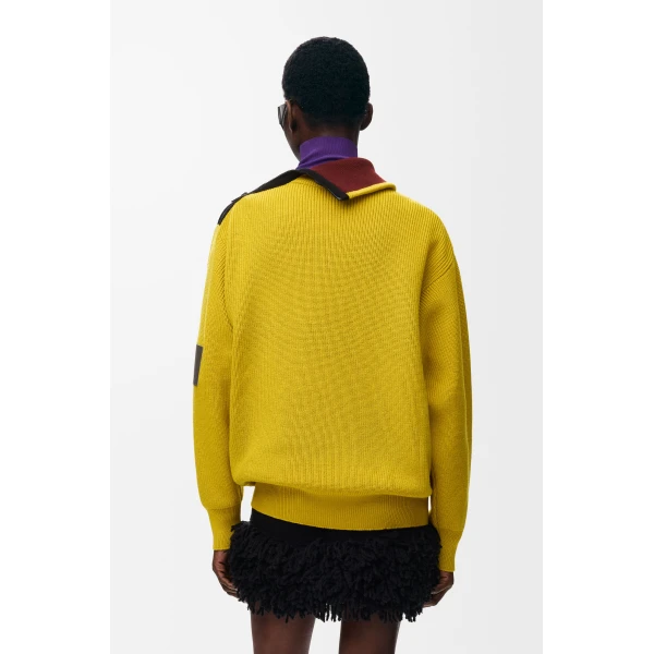 Zip-up Sweater in Wool, Olive Green - Image 5