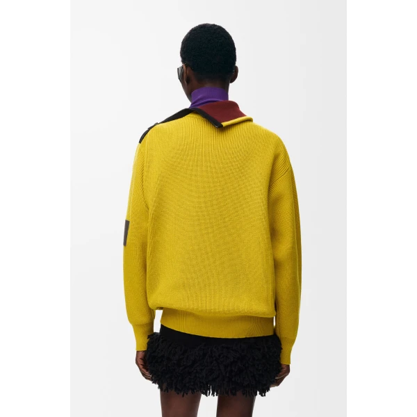 Zip-up Sweater in Wool, Olive Green - Image 5