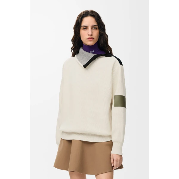 Zip-up Sweater in Wool, White - Image 3