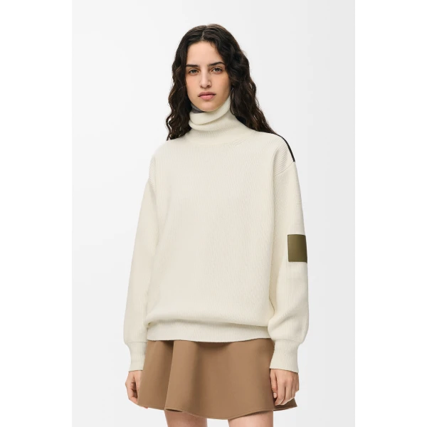 Zip-up Sweater in Wool, White - Image 4