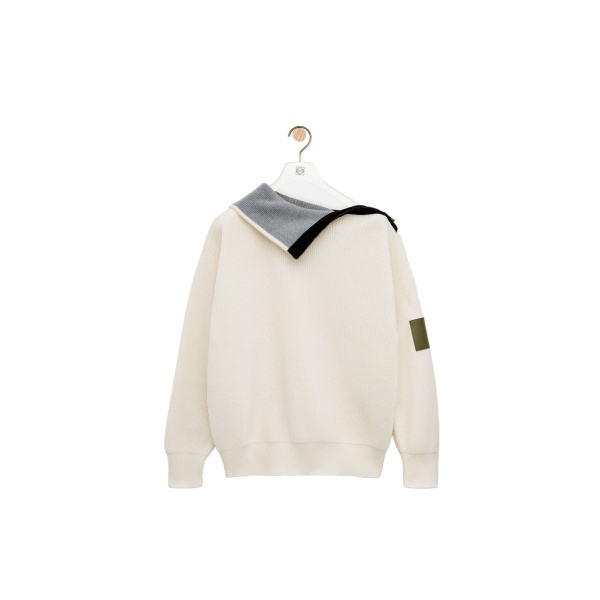 Loewe Zip-up Sweater in Wool, White | Knitwear | Coveti