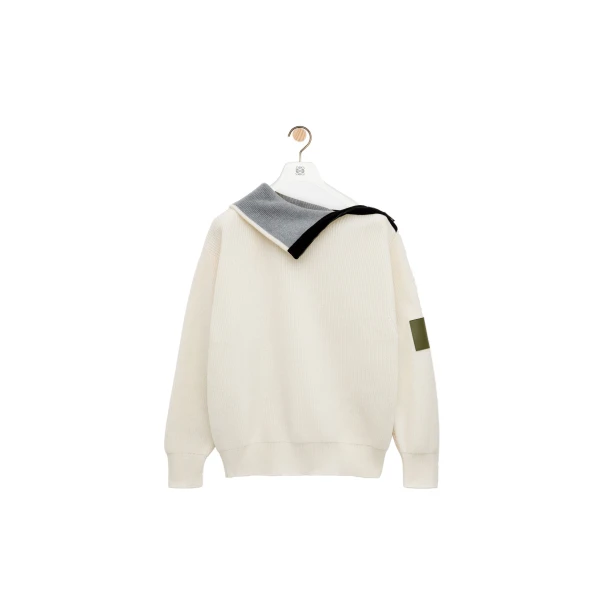 Zip-up Sweater in Wool, White