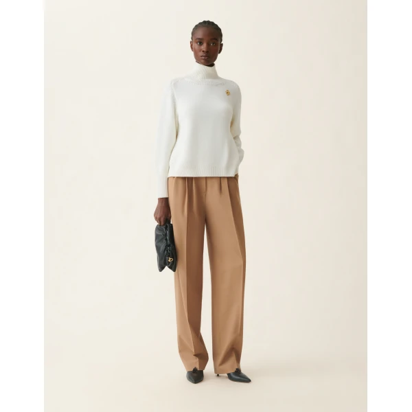 Fabiana Filippi Turtleneck Merino Wool Sweater in Raffia