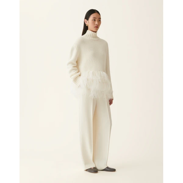 Fabiana Filippi Platinum Sweater with Ostrich Feathers in Raffia