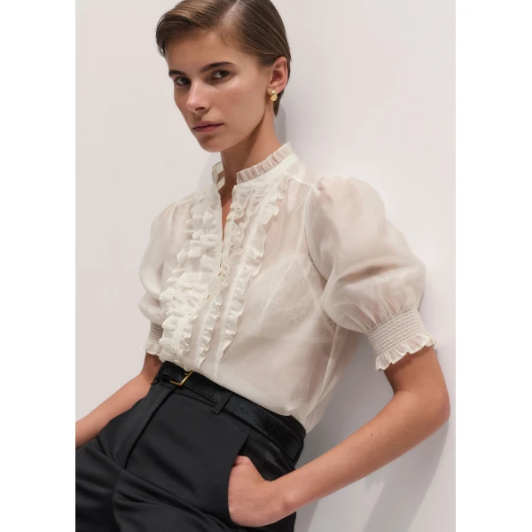 ME+EM 2-in-1 Ruffle Blouse in Cream, view 2 | Shirts | Coveti
