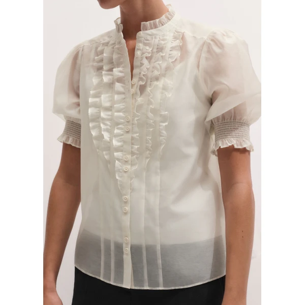 ME+EM 2-in-1 Ruffle Blouse in Cream, view 3 | Shirts | Coveti