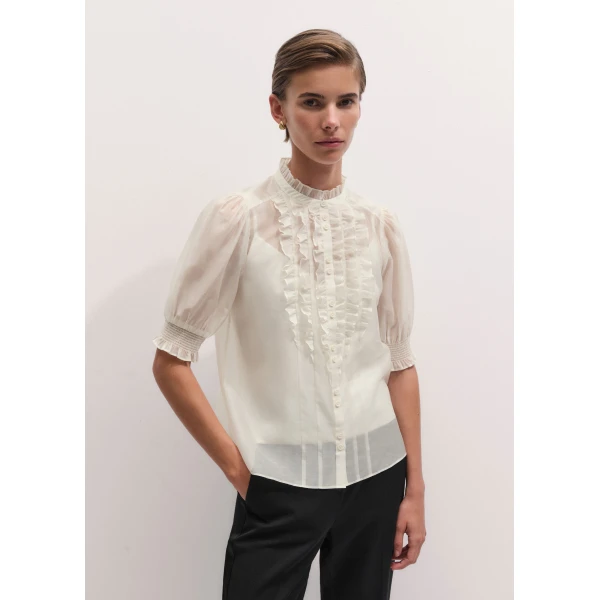 ME+EM 2-in-1 Ruffle Blouse in Cream, view 6 | Shirts | Coveti