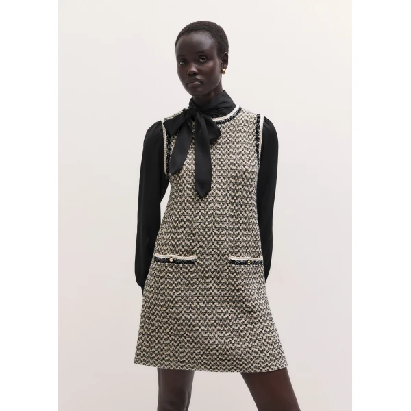 ME+EM A-Line Knit Mini Dress in Black Multi, view 4 | Mini Dresses | Coveti