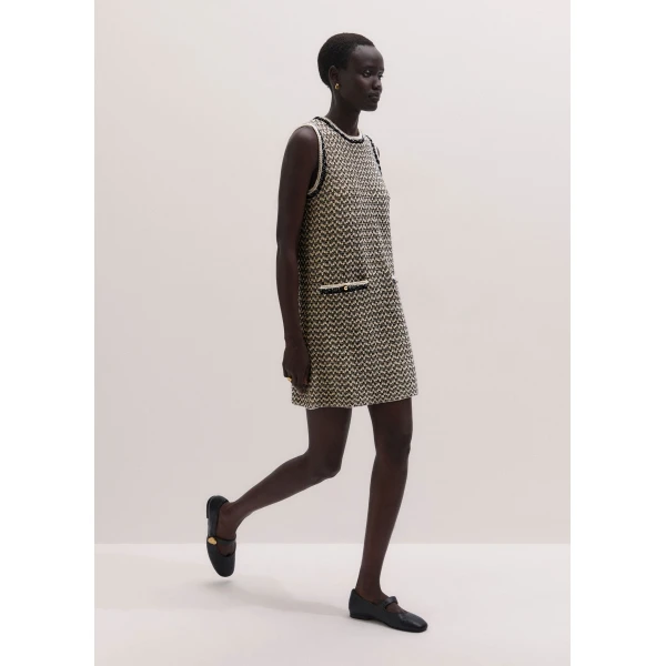 ME+EM A-Line Knit Mini Dress in Black Multi, view 6 | Mini Dresses | Coveti