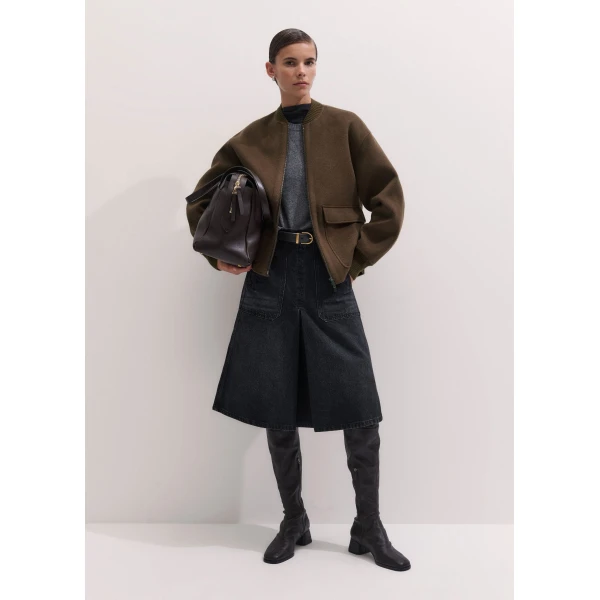 ME+EM A-Line Midi Skirt in Charcoal Wash