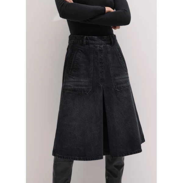 ME+EM A-Line Midi Skirt in Charcoal Wash