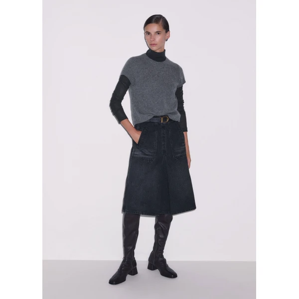 ME+EM A-Line Midi Skirt in Charcoal Wash