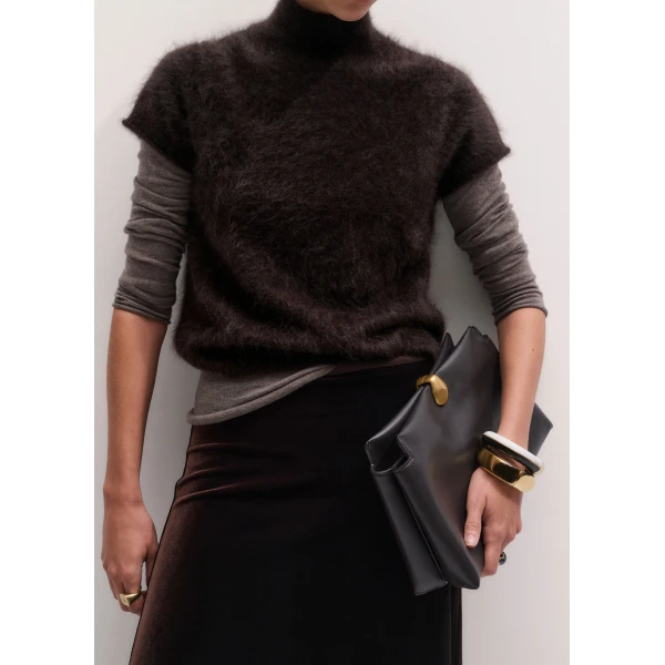 ME+EM AM-PM Midi Skirt in Dark Chocolate, view 4 | Midi Skirts | Coveti