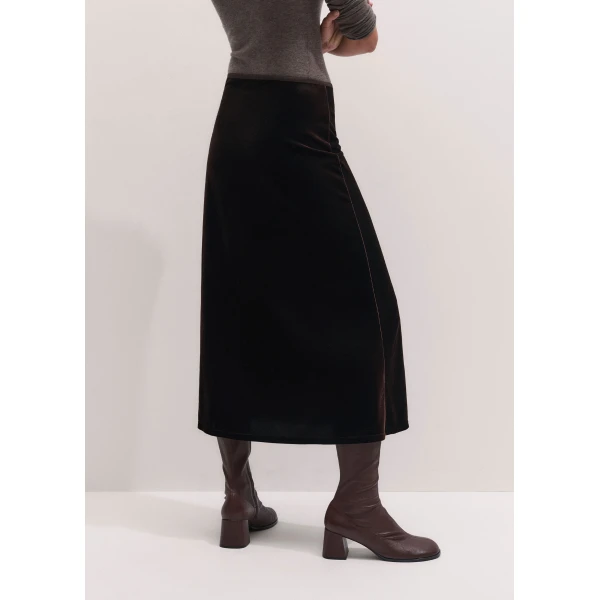 ME+EM AM-PM Midi Skirt in Dark Chocolate, view 5 | Midi Skirts | Coveti