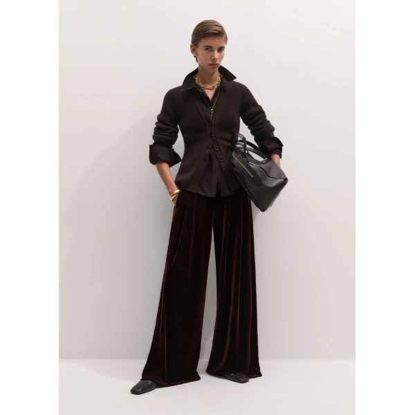 ME+EM AM-PM Wide-Leg Trouser in Dark Chocolate, view 4 | Wide leg pants | Coveti