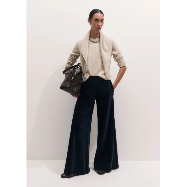 ME+EM AM-PM Wide-Leg Trouser in Navy, view 2 | Wide leg pants | Coveti