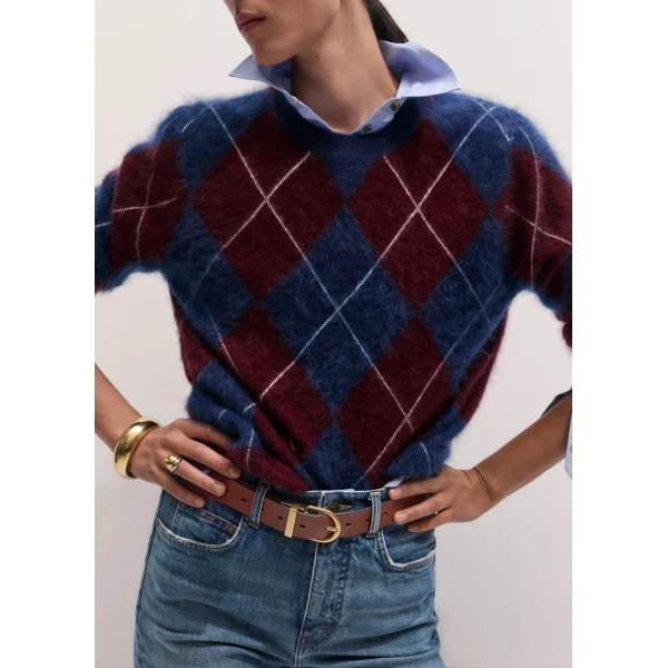 ME+EM Argyle Relaxed Jumper in Bright Navy/Merlot Red, view 3 | Sweaters | Coveti