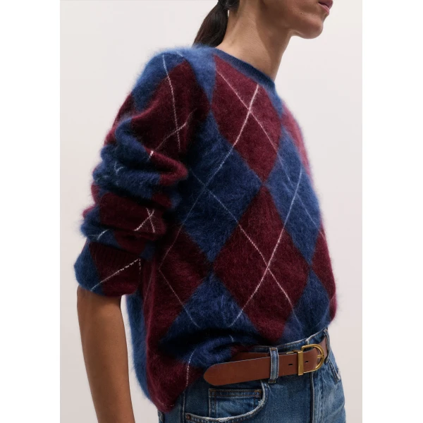 ME+EM Argyle Relaxed Jumper in Bright Navy/Merlot Red, view 5 | Sweaters | Coveti