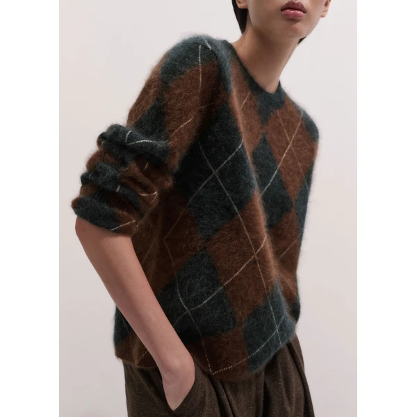 ME+EM Argyle Relaxed Jumper in Pecan Brown Mélange/Charcoal