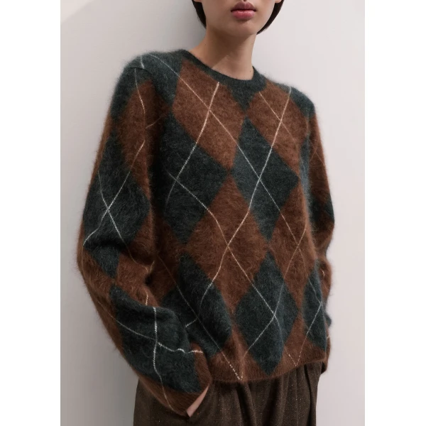 ME+EM Argyle Relaxed Jumper in Pecan Brown Mélange/Charcoal