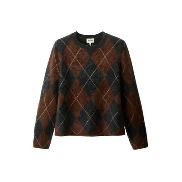 ME+EM Argyle Relaxed Jumper in Pecan Brown Mélange/Charcoal