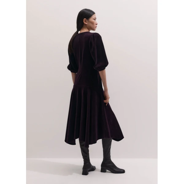 ME+EM Asymmetric Hem Dress in Merlot Red