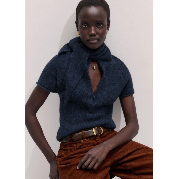 ME+EM Baby Tee + Scarf in Navy, view 2 | Sweaters | Coveti