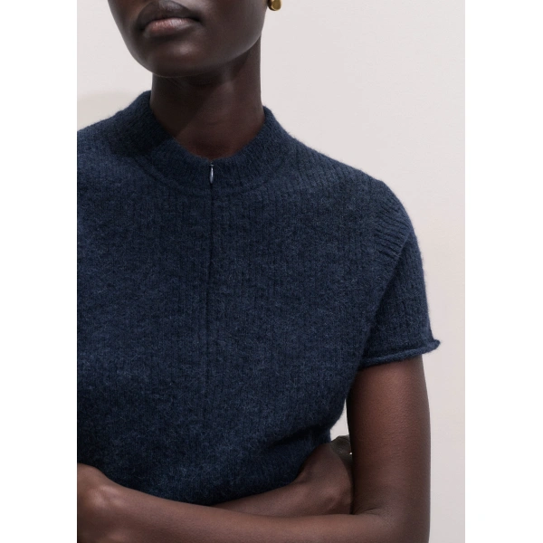 ME+EM Baby Tee + Scarf in Navy, view 4 | Sweaters | Coveti