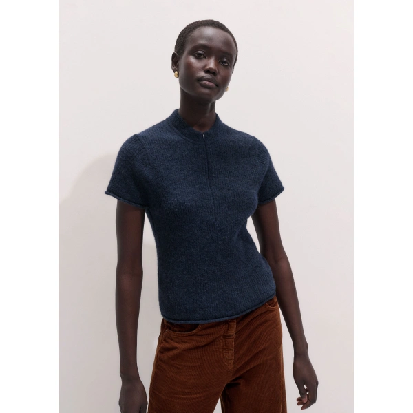 ME+EM Baby Tee + Scarf in Navy, view 6 | Sweaters | Coveti