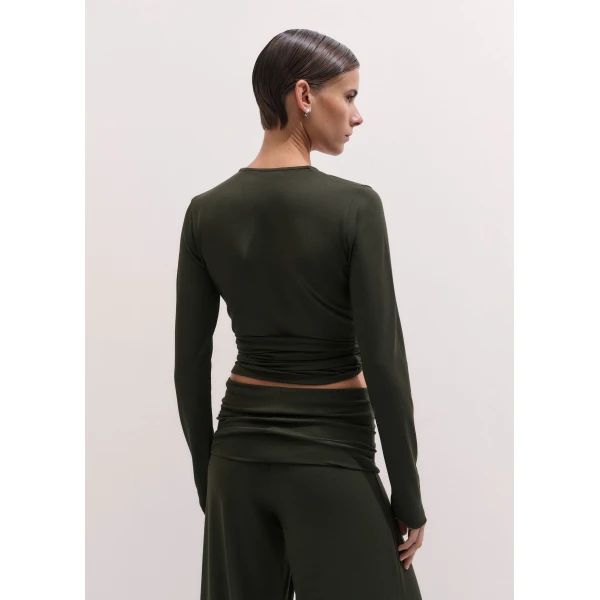 ME+EM Ballet Wrap Top in Rich Olive Green