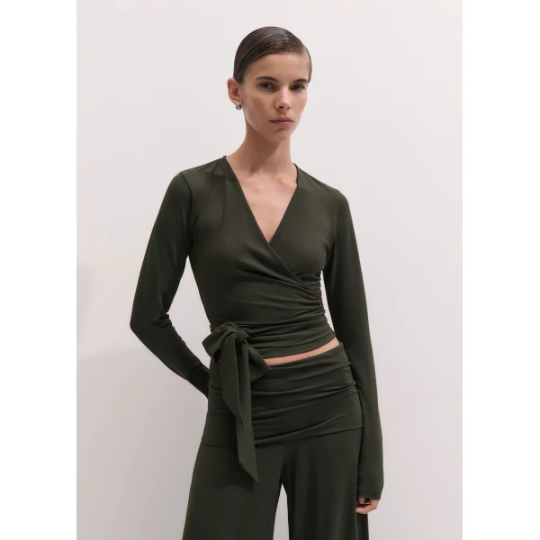 ME+EM Ballet Wrap Top in Rich Olive Green