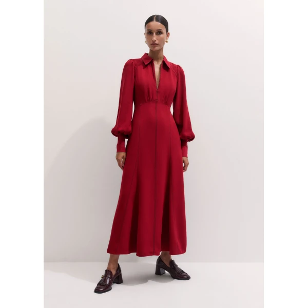 ME+EM Balloon Sleeve Maxi Dress in Barolo Red
