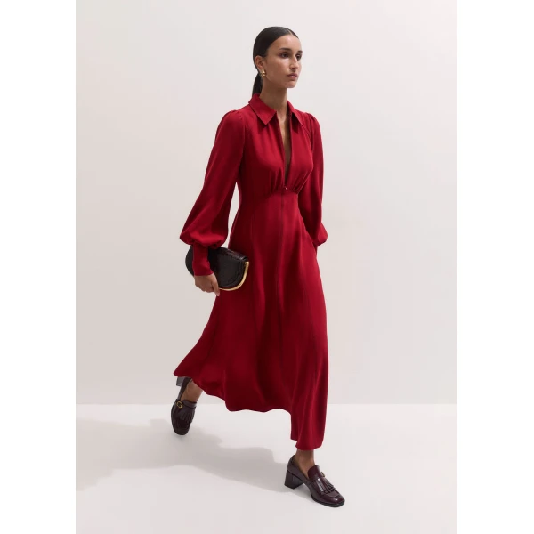 ME+EM Balloon Sleeve Maxi Dress in Barolo Red