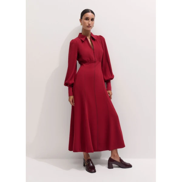 ME+EM Balloon Sleeve Maxi Dress in Barolo Red
