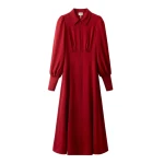 ME+EM Balloon Sleeve Maxi Dress in Barolo Red