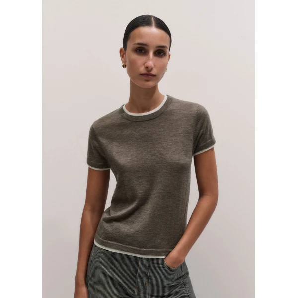ME+EM Barely There Baby Tee in Pebble Brown/Soft White
