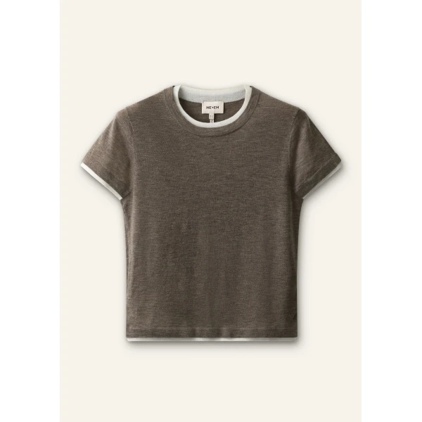 ME+EM Barely There Baby Tee in Pebble Brown/Soft White
