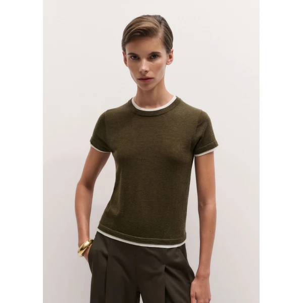 ME+EM Barely There Baby Tee in Rich Olive/Soft White