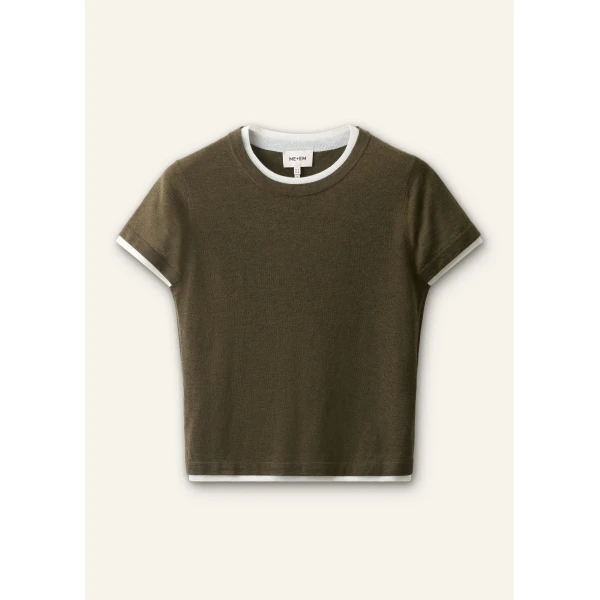 ME+EM Barely There Baby Tee in Rich Olive/Soft White