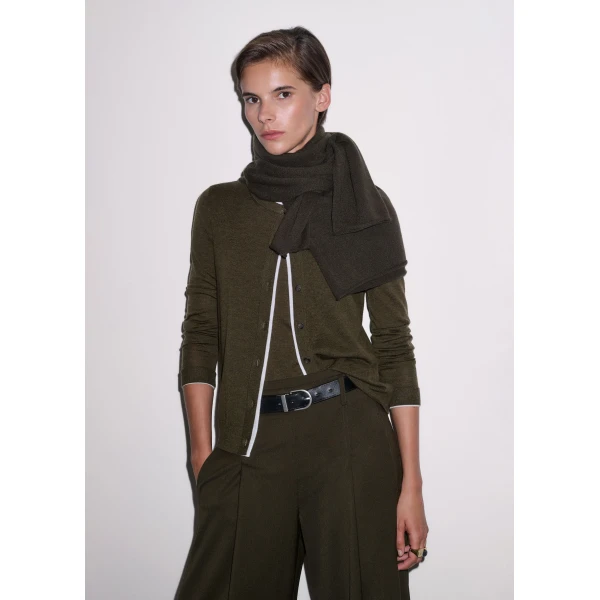 ME+EM Barely There Cardigan in Rich Olive/Soft White