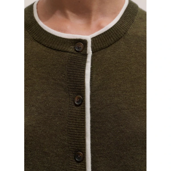 ME+EM Barely There Cardigan in Rich Olive/Soft White