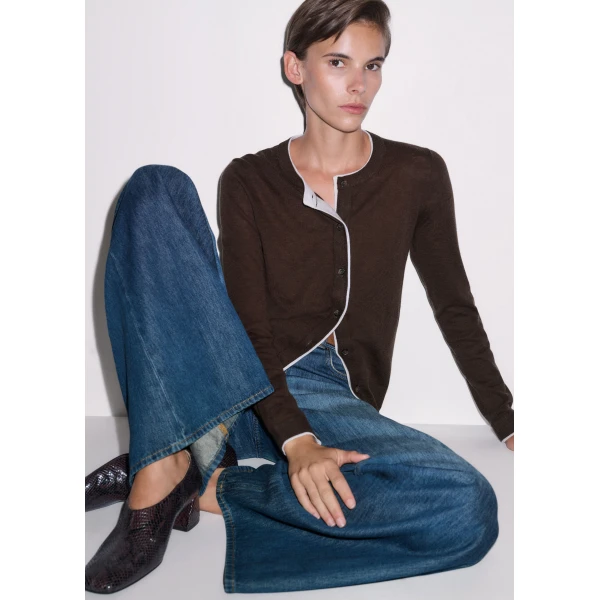 ME+EM Barely There Cardigan in Warm Chocolate/Soft White, view 2 | Cardigan | Coveti
