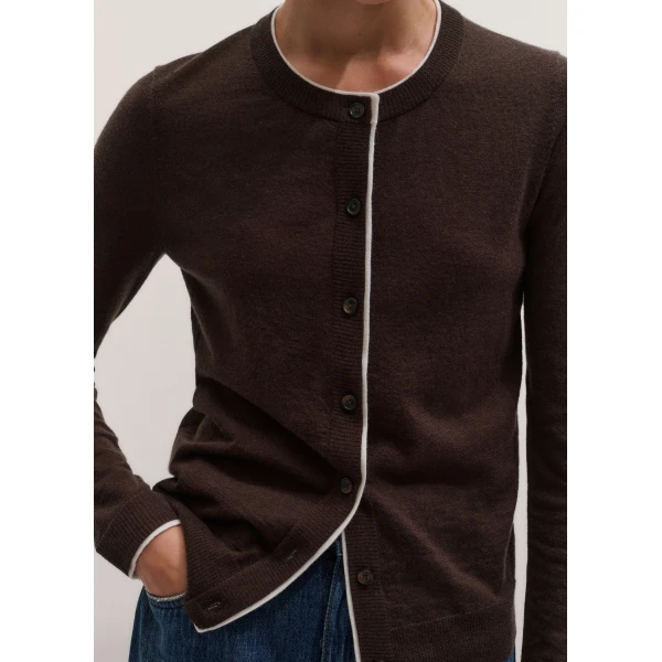 ME+EM Barely There Cardigan in Warm Chocolate/Soft White, view 3 | Cardigan | Coveti