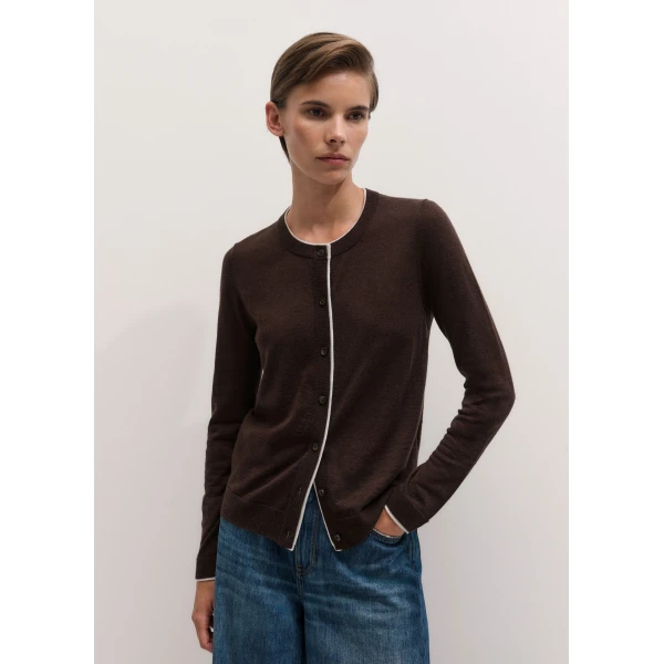 ME+EM Barely There Cardigan in Warm Chocolate/Soft White, view 6 | Cardigan | Coveti
