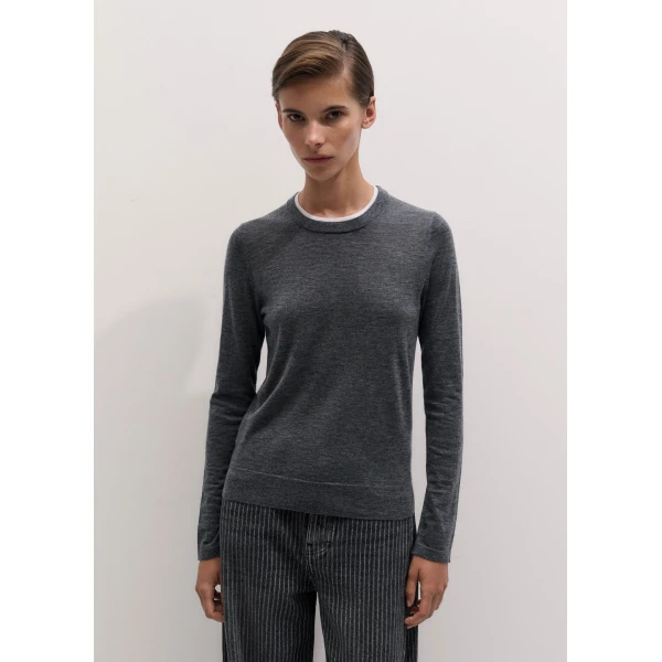 ME+EM Barely There Jumper in Mid Grey Mélange/Soft White