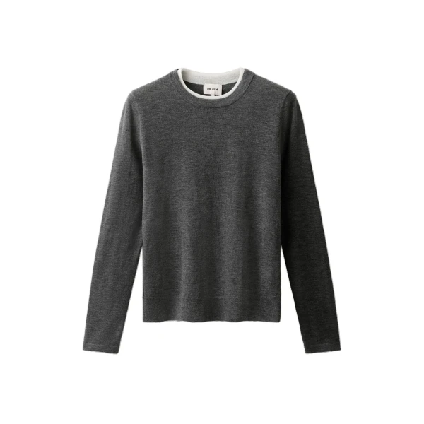 ME+EM Barely There Jumper in Mid Grey Mélange/Soft White